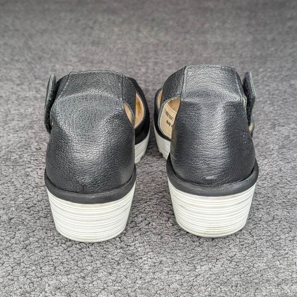 Fly London Yake Perforated Wedge Sandals Black White Women's 39 8-8.5